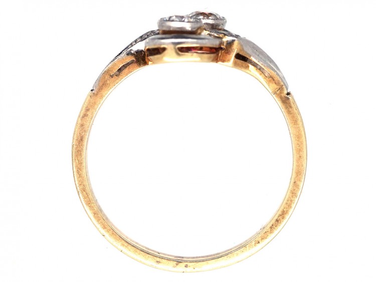Art Deco Two Stone Diamond Crossover Ring with Diamond Shoulders