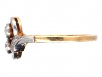 Art Deco Two Stone Diamond Crossover Ring with Diamond Shoulders