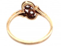 Art Deco Two Stone Diamond Crossover Ring with Diamond Shoulders