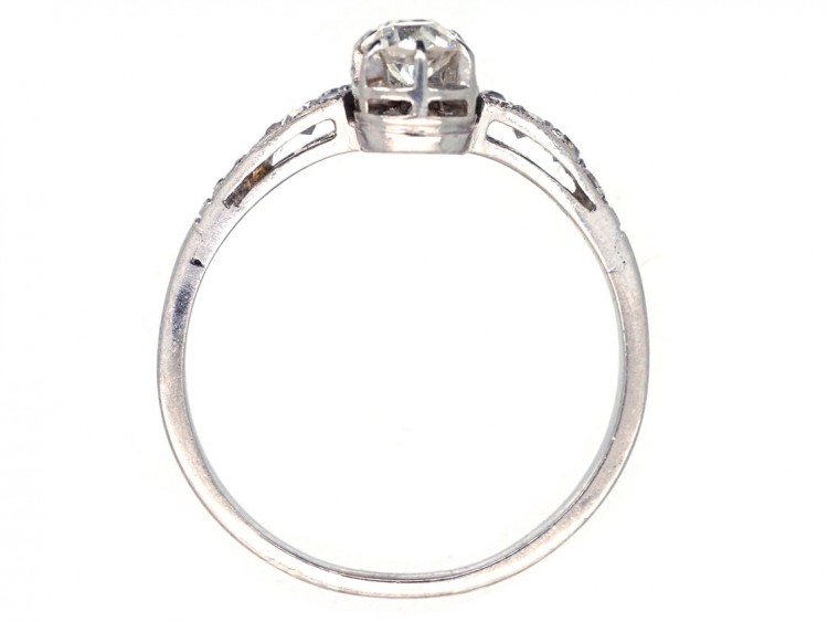 Art Deco Two Stone Diamond Ring with Tapered Diamond Shoulders