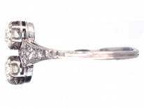 Art Deco Two Stone Diamond Ring with Tapered Diamond Shoulders