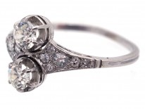 Art Deco Two Stone Diamond Ring with Tapered Diamond Shoulders