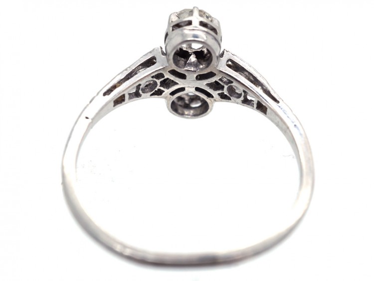 Art Deco Two Stone Diamond Ring with Tapered Diamond Shoulders