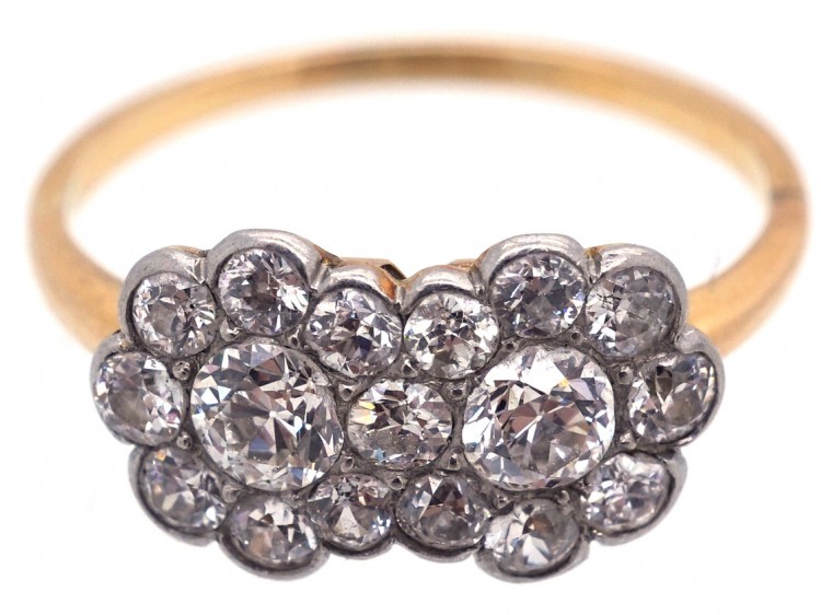Edwardian 18ct Gold & Platinum Double Diamond Cluster Ring