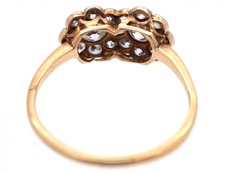 Edwardian 18ct Gold & Platinum Double Diamond Cluster Ring