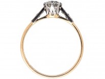 Art Deco 18ct Gold & Platinum, Diamond Solitaire Ring with Diamond Set Shoulders
