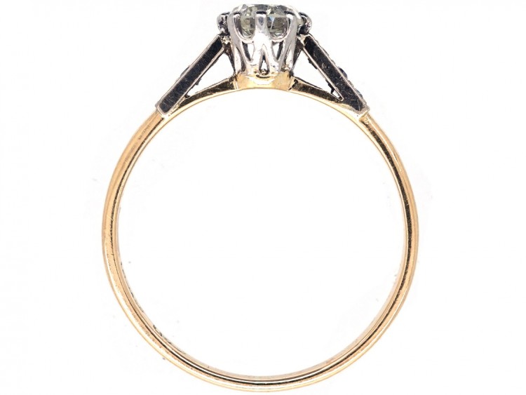 Art Deco 18ct Gold & Platinum, Diamond Solitaire Ring with Diamond Set Shoulders