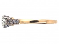 Art Deco 18ct Gold & Platinum, Diamond Solitaire Ring with Diamond Set Shoulders