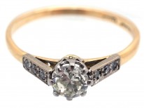 Art Deco 18ct Gold & Platinum, Diamond Solitaire Ring with Diamond Set Shoulders