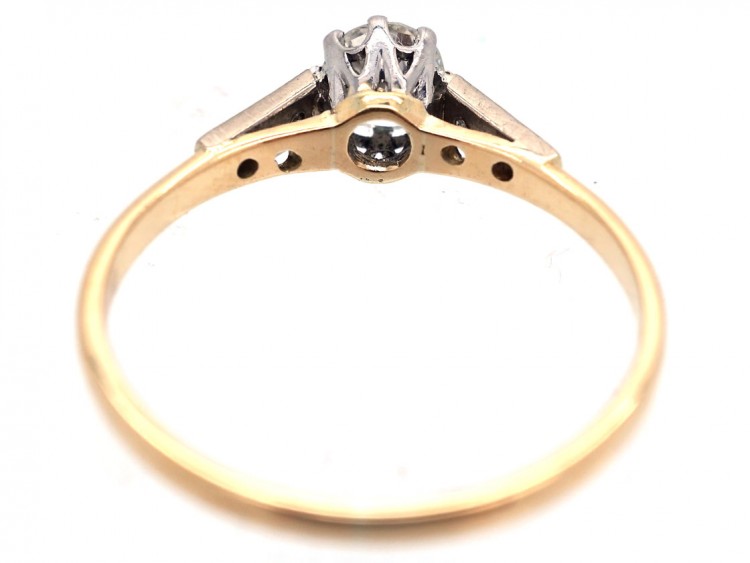 Art Deco 18ct Gold & Platinum, Diamond Solitaire Ring with Diamond Set Shoulders
