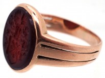 Victorian Gold & Carnelian Signet Ring with Crest Intaglio