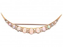 Victorian 15ct Gold, Diamond & Opal Crescent Brooch