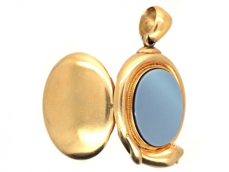 Victorian 15ct Gold Oval Coiled Snake Locket