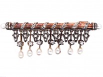 Edwardian Gold, Diamond & Pearl Drops Brooch