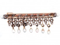 Edwardian Gold, Diamond & Pearl Drops Brooch