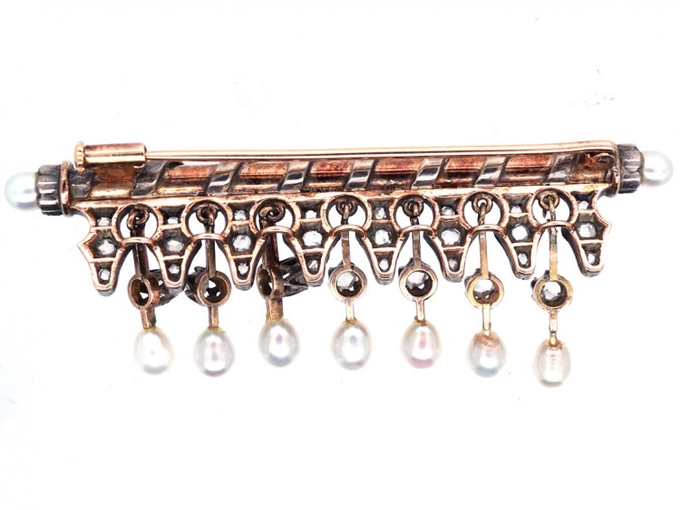 Edwardian Gold, Diamond & Pearl Drops Brooch