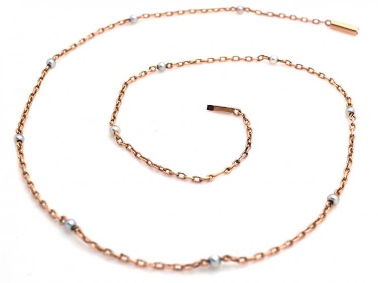 Edwardian 9ct Gold & Natural Pearls Chain
