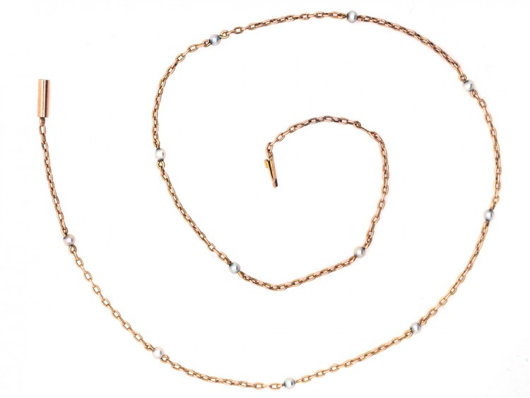 Edwardian 9ct Gold & Natural Pearls Chain