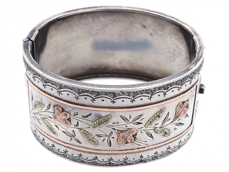 Victorian Wide Silver & Gold Overlay Bangle