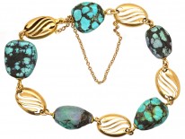 Art Nouveau 15ct Gold & Turquoise Matrix Bracelet