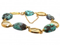 Art Nouveau 15ct Gold & Turquoise Matrix Bracelet