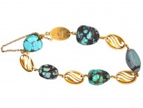 Art Nouveau 15ct Gold & Turquoise Matrix Bracelet