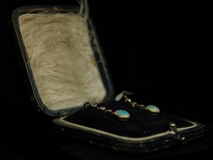 Edwardian Opal ​& Diamond Drop Earrings