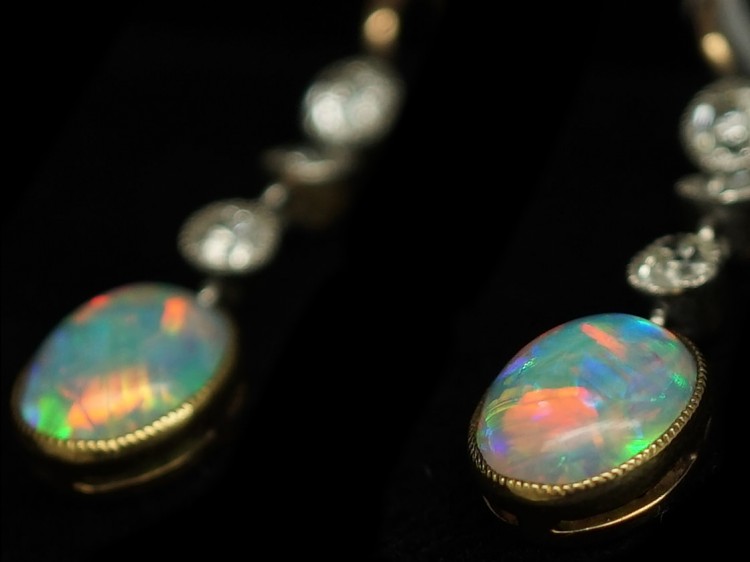 Edwardian Opal ​& Diamond Drop Earrings