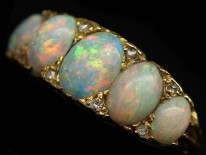Edwardian Five Stone Opal Carved Half Hoop Ring