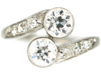 Art Deco 14ct White Gold Two Stone Diamond Crossover Ring