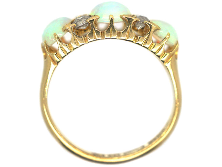 Victorian 18ct Gold, Three Stone Opal & Diamond Ring