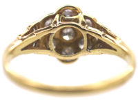 Edwardian 18ct Gold & Platinum, Diamond Cluster Ring with Diamond Set Shoulders