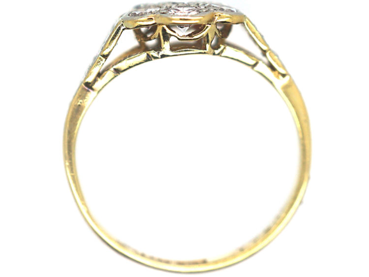 Edwardian 18ct Gold & Platinum, Diamond Cluster Ring with Diamond Set Shoulders