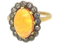 18ct Gold & Platinum Water Opal & Diamond Oval Cluster Ring