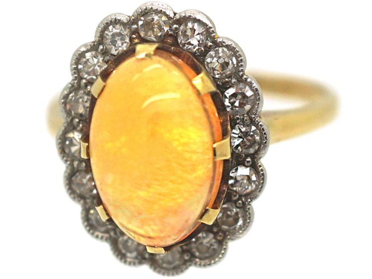 18ct Gold & Platinum Water Opal & Diamond Oval Cluster Ring