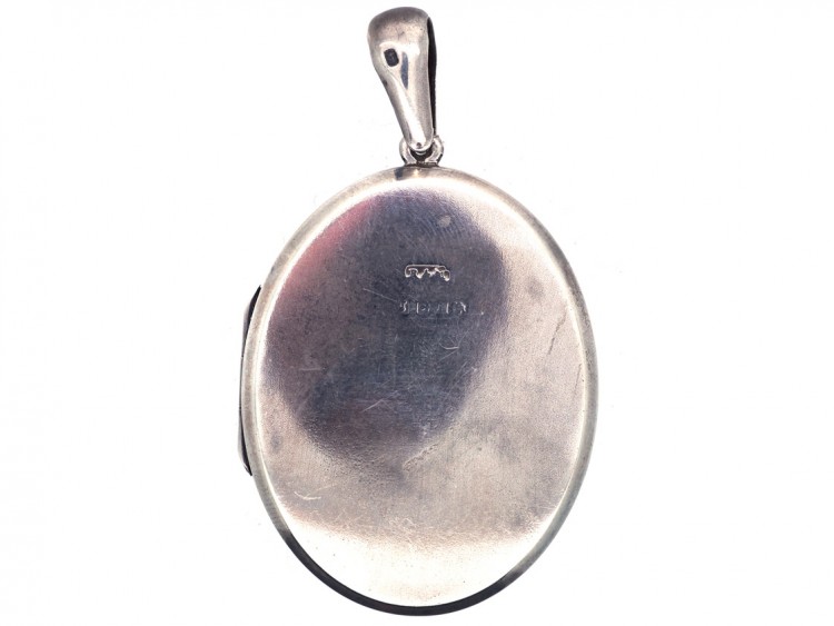 Victorian Silver Oval Locket with Bouquet of Flowers Design