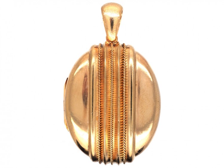 Victorian Oval 15ct Locket with Stripe Design