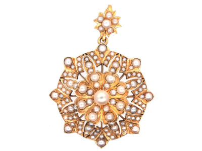 Victorian 18ct Gold & Natural Pearl Flower Pendant