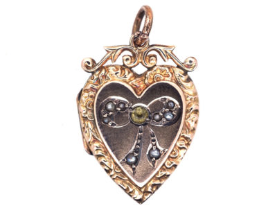 Edwardian 9ct Back & Front Heart Locket with Bow Motif