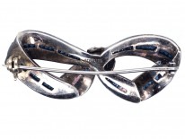 Art Deco Silver & Blue & White Paste Bow Brooch
