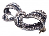 Art Deco Silver & Blue & White Paste Bow Brooch