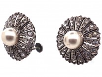Large Silver & Paste Screw On Flower Earrings