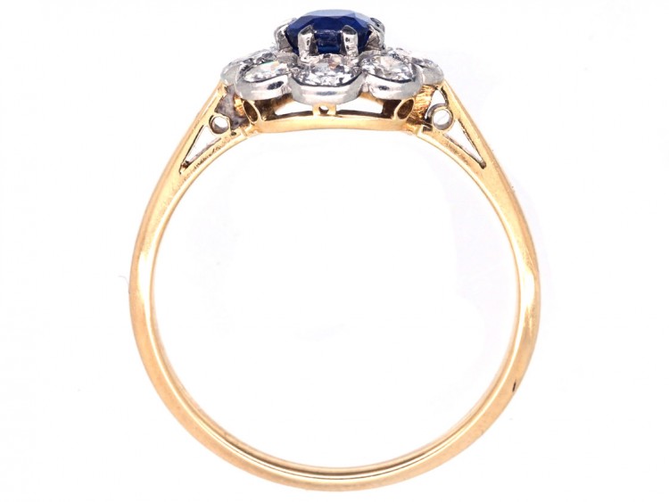 Edwardian 18ct Gold & Platinum, Sapphire & Diamond Cluster Ring