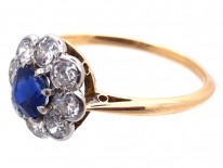 Edwardian 18ct Gold & Platinum, Sapphire & Diamond Cluster Ring