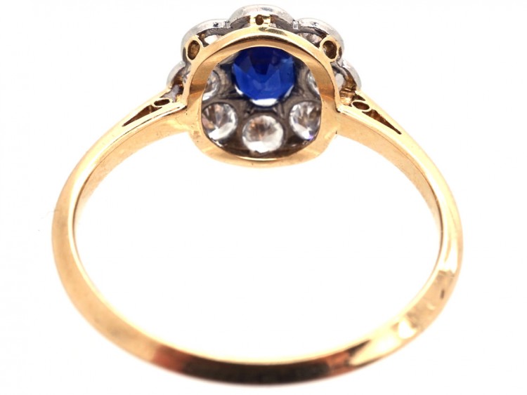 Edwardian 18ct Gold & Platinum, Sapphire & Diamond Cluster Ring