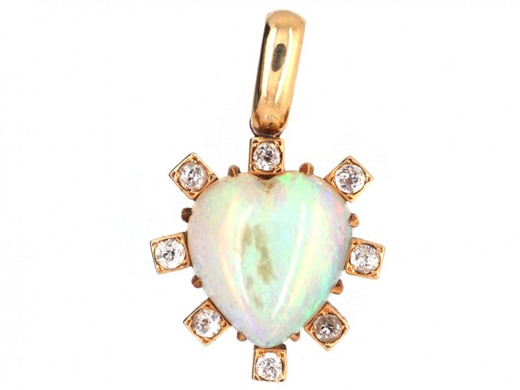 18ct Gold, Opal & Diamond Heart Shaped Pendant