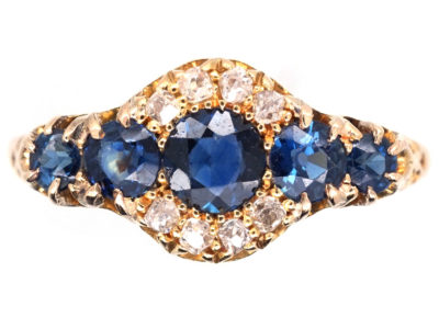 Edwardian 18ct Gold, Five Stone Sapphire & Diamond Ring
