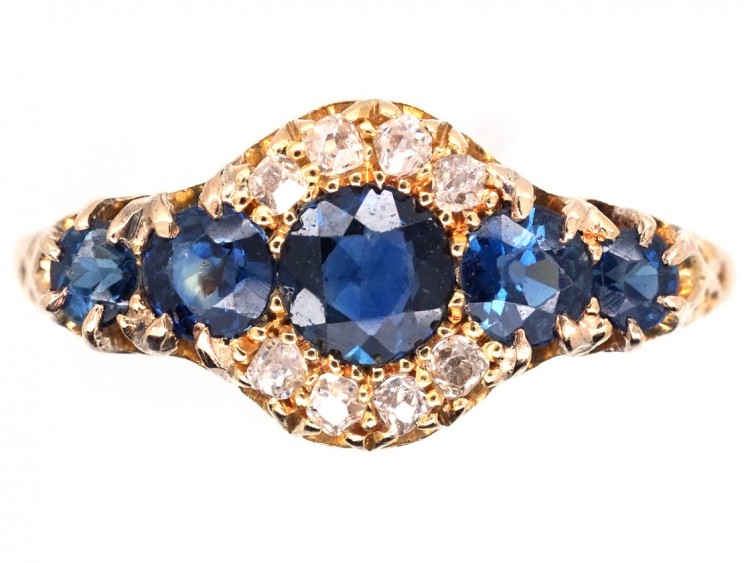 Edwardian 18ct Gold, Five Stone Sapphire & Diamond Ring