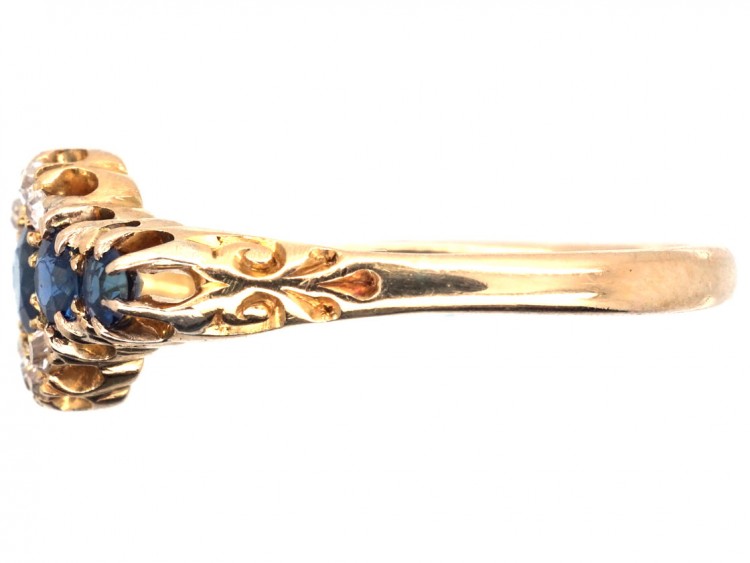 Edwardian 18ct Gold, Five Stone Sapphire & Diamond Ring