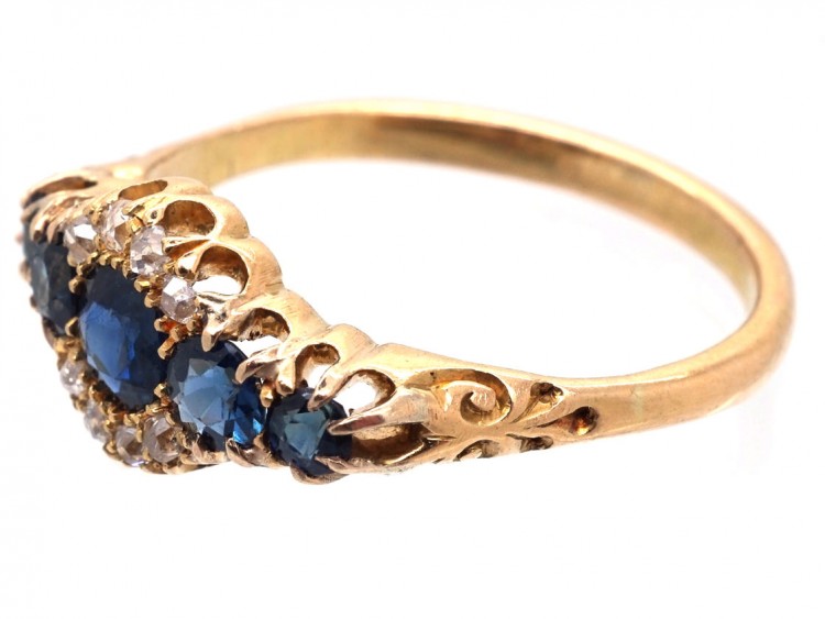 Edwardian 18ct Gold, Five Stone Sapphire & Diamond Ring